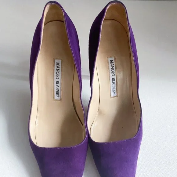 Vintage Manolo Blahnik Royal Purple Suede Classic Heels 38.5 - Picture 9 of 12